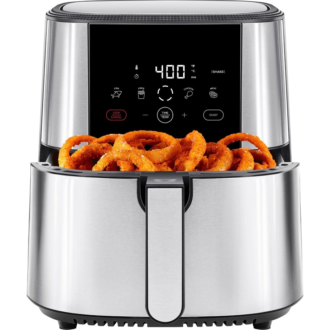 Air fryer inox 7,6 L — écran tactile, rappel de secouage